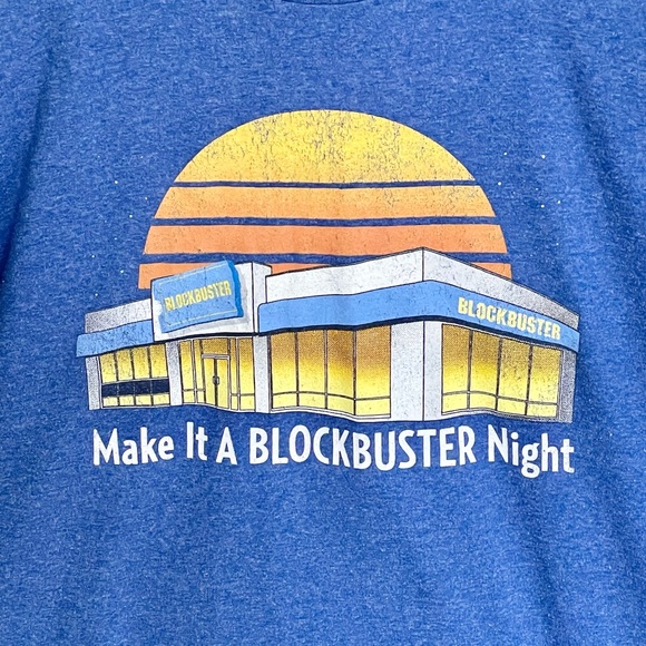Blockbuster “Make It A Blockbuster Night” Graphic Blue T Shirt Adult size Small - Picture 3 of 6